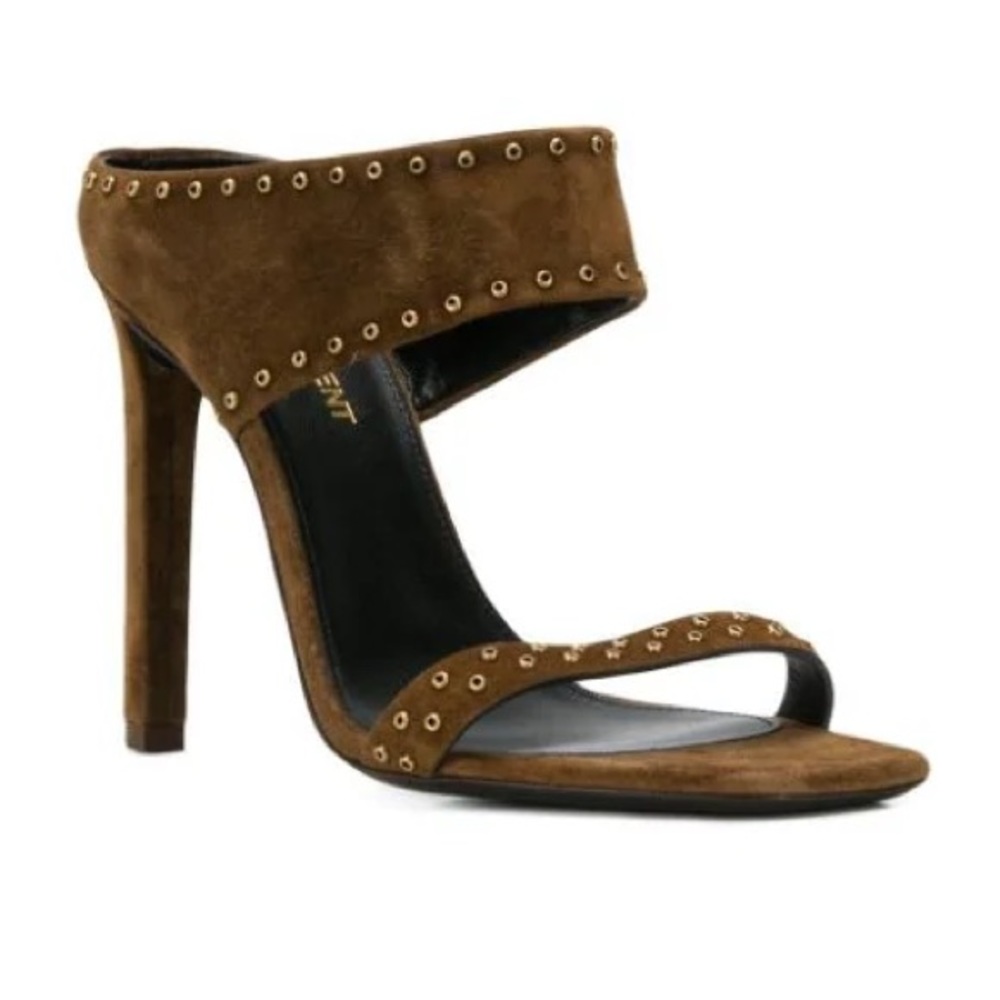 Saint Laurent Mica Grommet Slide Sandal In Brown